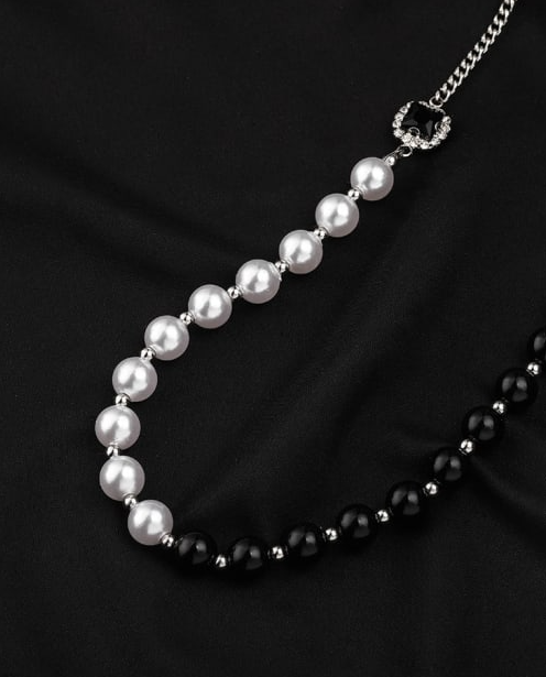 Black and white pearl statement necklace